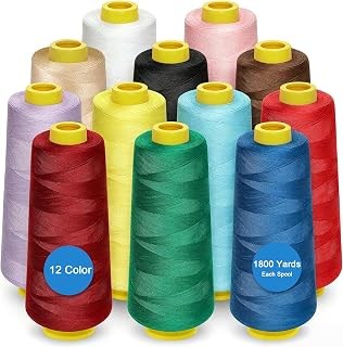 12 Pack 1800 Yards Serger Thread Cones, Each Spool,Sewing Thread | 40s/2 Color Polyester Thread, All Purpose for Serger &amp; Quilting, Overlock, Piecing, Sewing Machine
