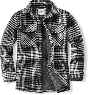WINDFIT Men's Cotton Sherpa Button Down Flannel Shirt Jacket Plaid Shirt
