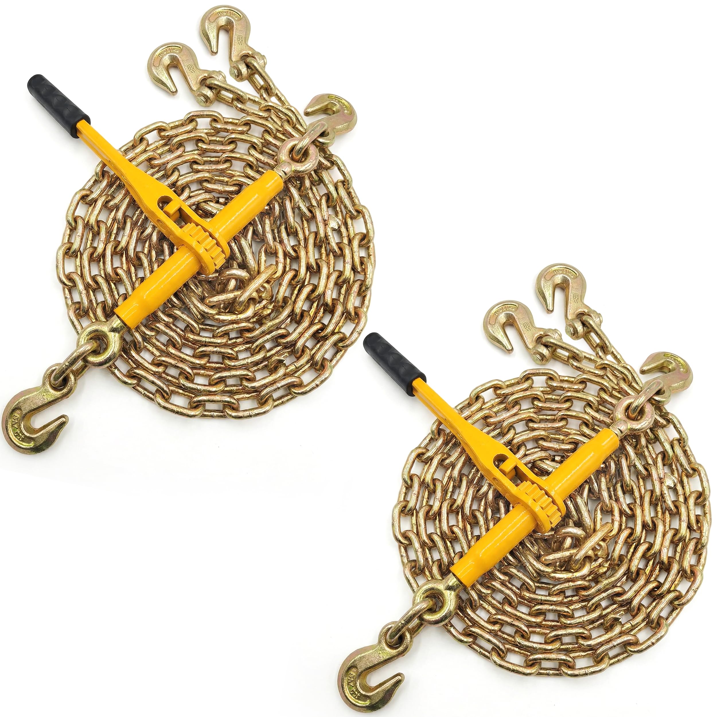 KJE (2) Ratchet Chain Binders 5/16" -3/8" Grade 70 + (2)5/16"×10' Chains, Heavy 