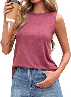 Basic Tank Top for Women Casual Loose Fit Crew Neck Sleeveless Top Lightweight Spring Summer Clothes