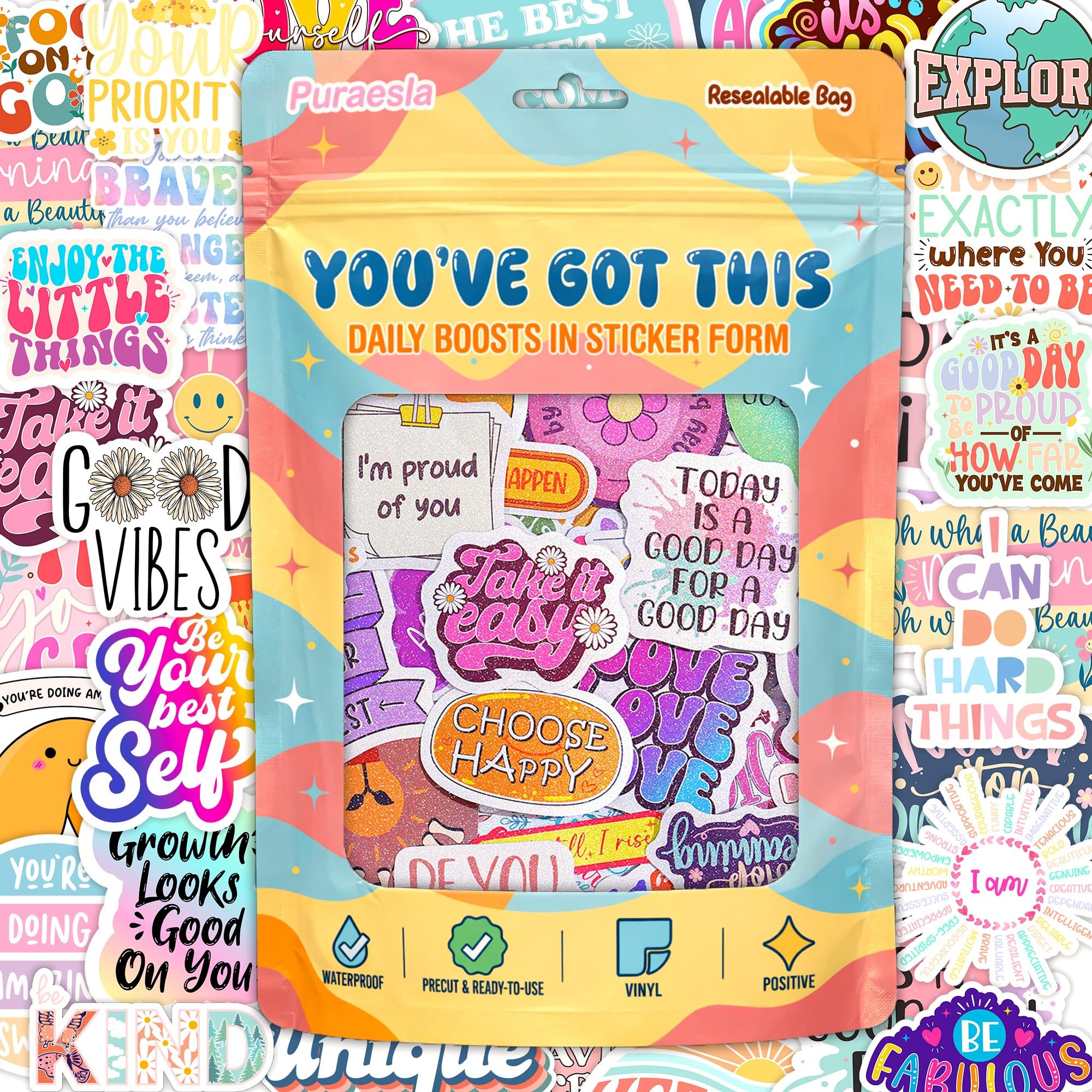 300 Glitter Positive Affirmation Stickers by Puraesla, Stress Relief Motivationa