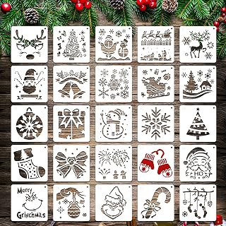 25 Pcs Christmas Stencils Reusable, 6x6 inch Christmas Stencils for Painting on Wood, Plastic Drawing Spraying Templates for Greeting Cards, Xmas Crafts Ornaments Wall Window Door DIY Decoration