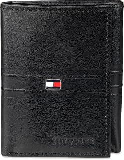 Tommy Hilfiger Mens Triple Wallet Black Stripe Embossed One Size Triple Leather Wallet