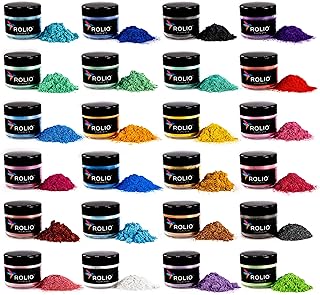 Rolio Mica Powder Epoxy Resin Pigment - Art Set for Resin Epoxy - for Soap Making, Nail Polish Set, Lip Gloss Set, Eye Shadow, Bath Bomb, Slime & Candle Jars - 10 g, 24 Glasses