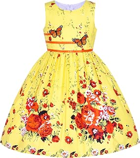 Sunny Fashion Girls Dress Purple Pink Flower Double Bow Tie Party Kids Summer Dress 4-12 Years