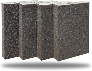 4 Pack Hand Sanding Sponge Set -120 220 320 400 Grit- Coarse Medium Fine Grit Sanding Block, Sander Sponges for Wood-Working Drywall Metal, Washable and Reusable Sponge for Rust Removal Polishing