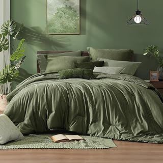 Monbix Queen Comforter Set 7 Pieces Cationic Green Bed in a Bag