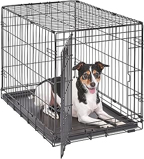 Midwest 30-Inch Single Door iCrate, for Medium Breeds, 21-40 lbs | Folding Dog Crate with Divider Panel, Leak-Proof Tray & Secure Latch, Portable, Durable & Easy to Assemble
