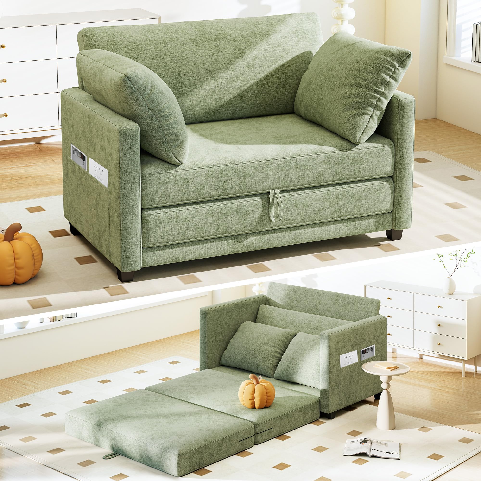 Myroyalsit 51" Convertible Loveseat Sofa Bed, 2-in-1 Folding Sofa Bed with 2 Pil