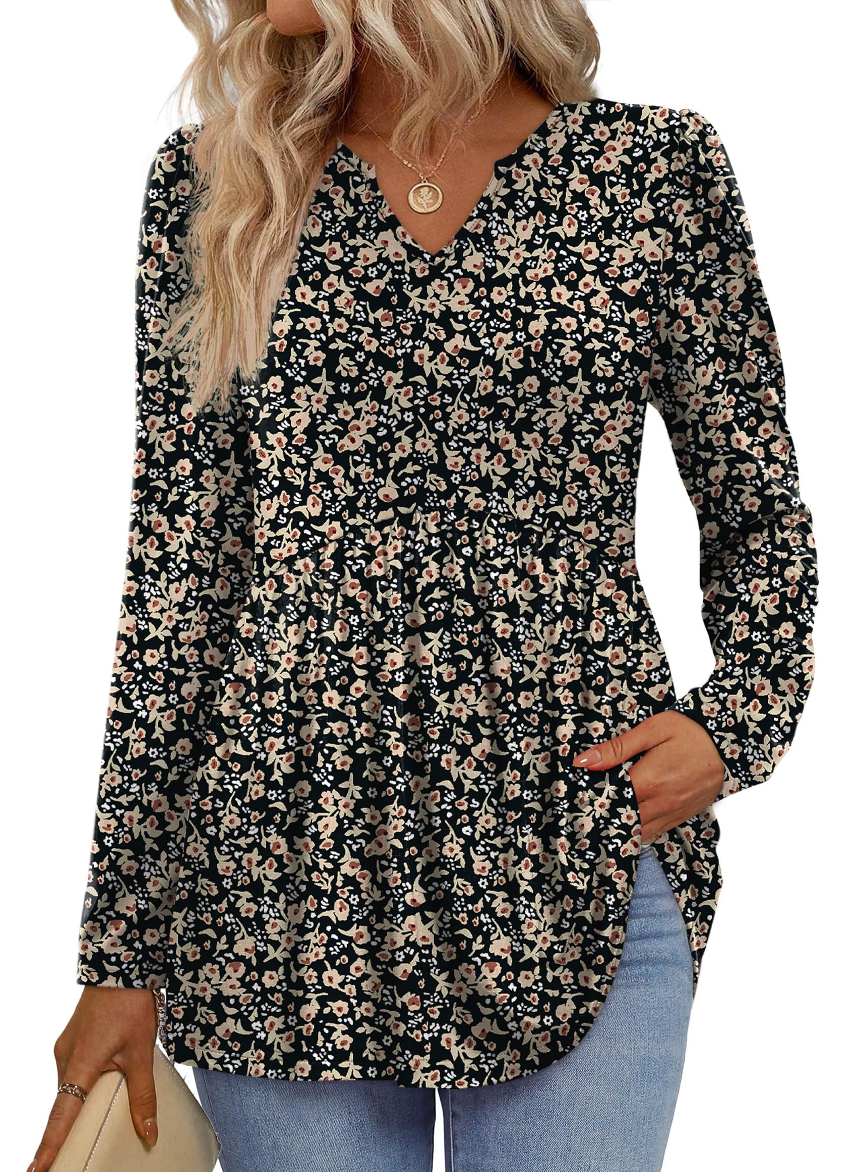 WIHOLL Haut à manches longues pour femme - Nuisette péplum pour femme - Tunique 