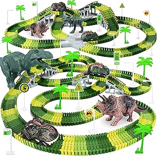 Dinosaur Toys, Create A Dinosaur World Road Race, Dinosaur Track Toys | Flexible Track Playset, 2 pcs Cool Dinosaur Car, Dinosaur Race Car Track for 3 4 5 6 Year & Up Old Boy Girls Best Gift