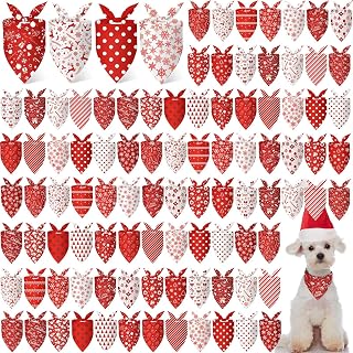 Chunful 100 Pieces Christmas Dog Bandanas Bulk Red and White Xmas Bandanas for Dogs Triangle Scarf Bib Kerchief Set for Small Medium Large Doggie Christmas Costume Decor(25.6 x 17.7 x 17.7)