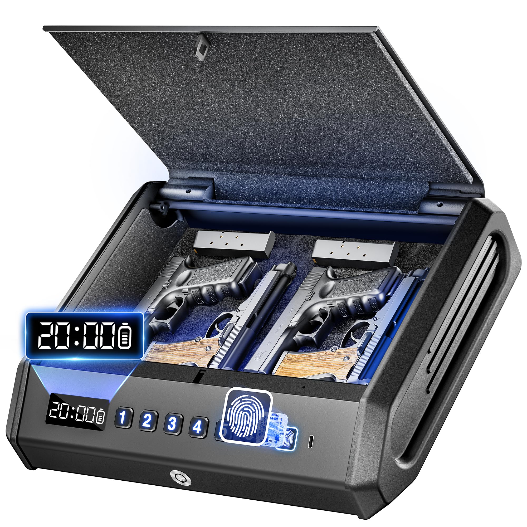 TOPMEDA Large Biometric Gun Safe for Pistols, 100 Sets of Fingerprint Handgun Sa