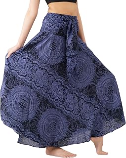 B Bangkok Pants Women's Maxi Hippy Skirt Boho Gypsy Dress Bohemian Clothing Beach Wear Elephant Design Asymmetrical Hem