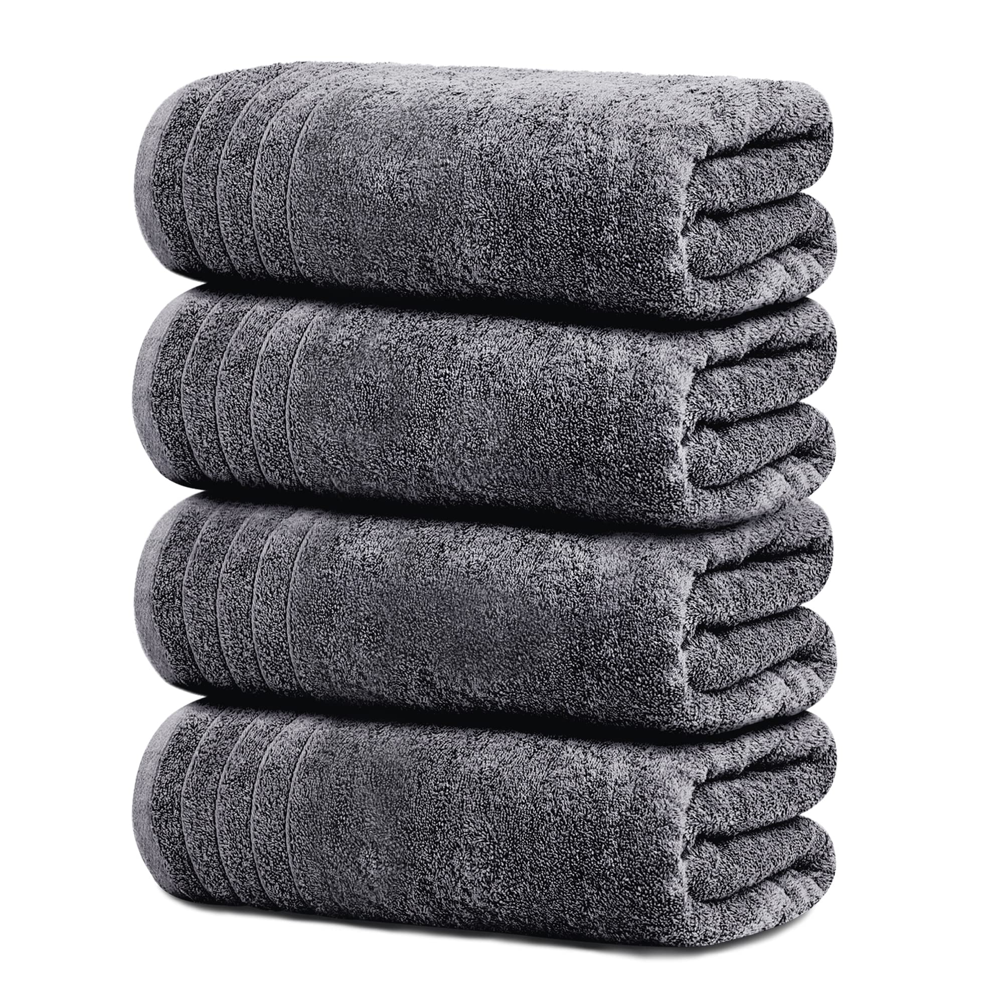 Tens Towels 4 Piece Extra Large Bath Towels 30 x 60 Inches, Dark Grey | 100% Cot
