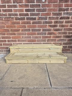 2 Tier Wooden Decking Steps: Sturdy Garden, Patio, Door Steps (Fully Assembled) (30cm Height + 80 cm Length)