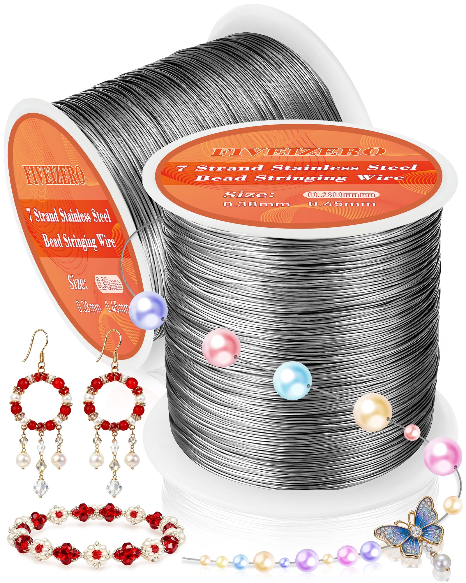 0.3mm 7 Strand Stainless Steel Beading Wire, 656ft Jewelry Wire, Silver | Nylon 