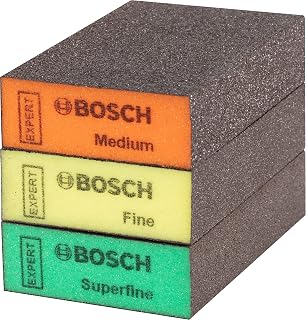 Bosch 3x EXPERT S471 Standard Sanding Block | for Paint on wood, Softwood, Ø 69 x 97 x 26 mm, Medium / Fine / Superfine, Professional Accessory Hand Sanding