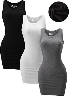Chongbaijia 3 Pack Summer Dresses for Women 2025 Ribbed Tank Dress Scoop Neck Sleeveless Sundress Basic Bodycon Mini Dress