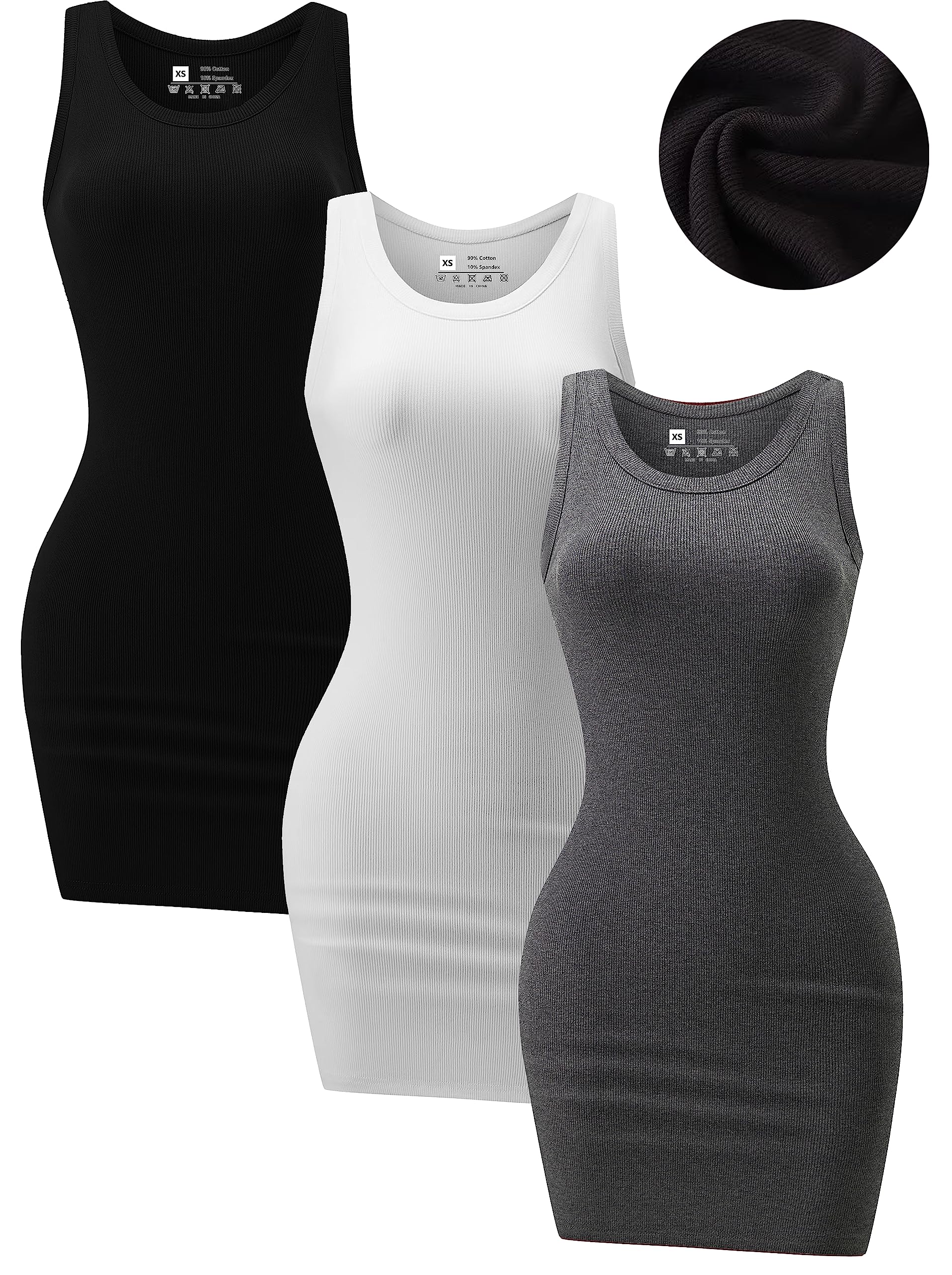 Chongbaijia 3 Pack Summer Dresses for Women 2025 Ribbed Tank Dress Scoop Neck Sl