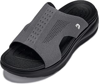 CALTO Men's Invisible Height Increasing Elevator Shoes - Black/Knitted Dark Grey Ultra Light-Weight Slip-on Comfort Sandals - 2 Inches Taller - X1658 - Size 12 D(M) US