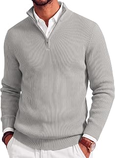 COOFANDY Men's Quarter Zip Sweater Casual Slim Fit Mock Neck Pullover