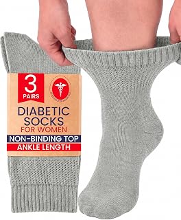Hugh Ugoli Diabetic Women's Ankle Socks, 3 Pairs, Ultra Soft and Breathable Bamboo Socks, Comfortable for Swollen Ankles, Non-Tight Cuff and Seamless Toe, Size 3-6/8-10