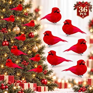 36 Pcs Red Cardinal Christmas Ornaments, Christmas Tree Decor,Classic Style