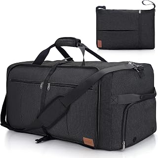 120L Foldable Collapsible Waterproof Travel Duffel Bag for Men and Women | with Shoe Compartment, Black, 34" Duffle for Weekender Gym Sport, Tear Resistant