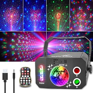 Miralin DJ Party Light - Sound Activated RGBW LED Projector with Strobe and Star Ball, Remote Control, Stage Effects for Kids, Home, Birthday, Wedding, Club, Karaoke and Even