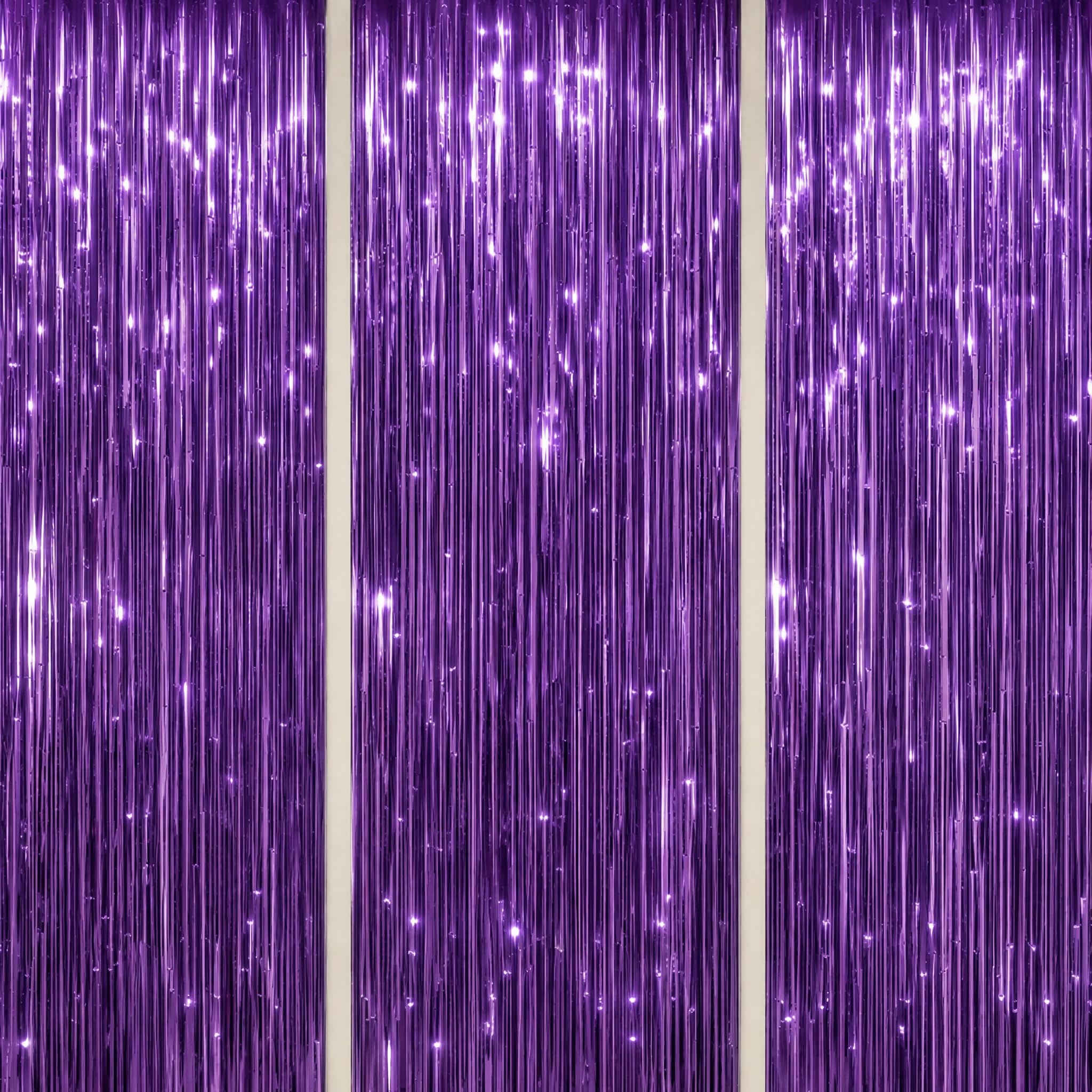 DECOCKRAT 3 Pack Foil Fringe Backdrop - Purple Shiny Tinsel Curtains for Party D