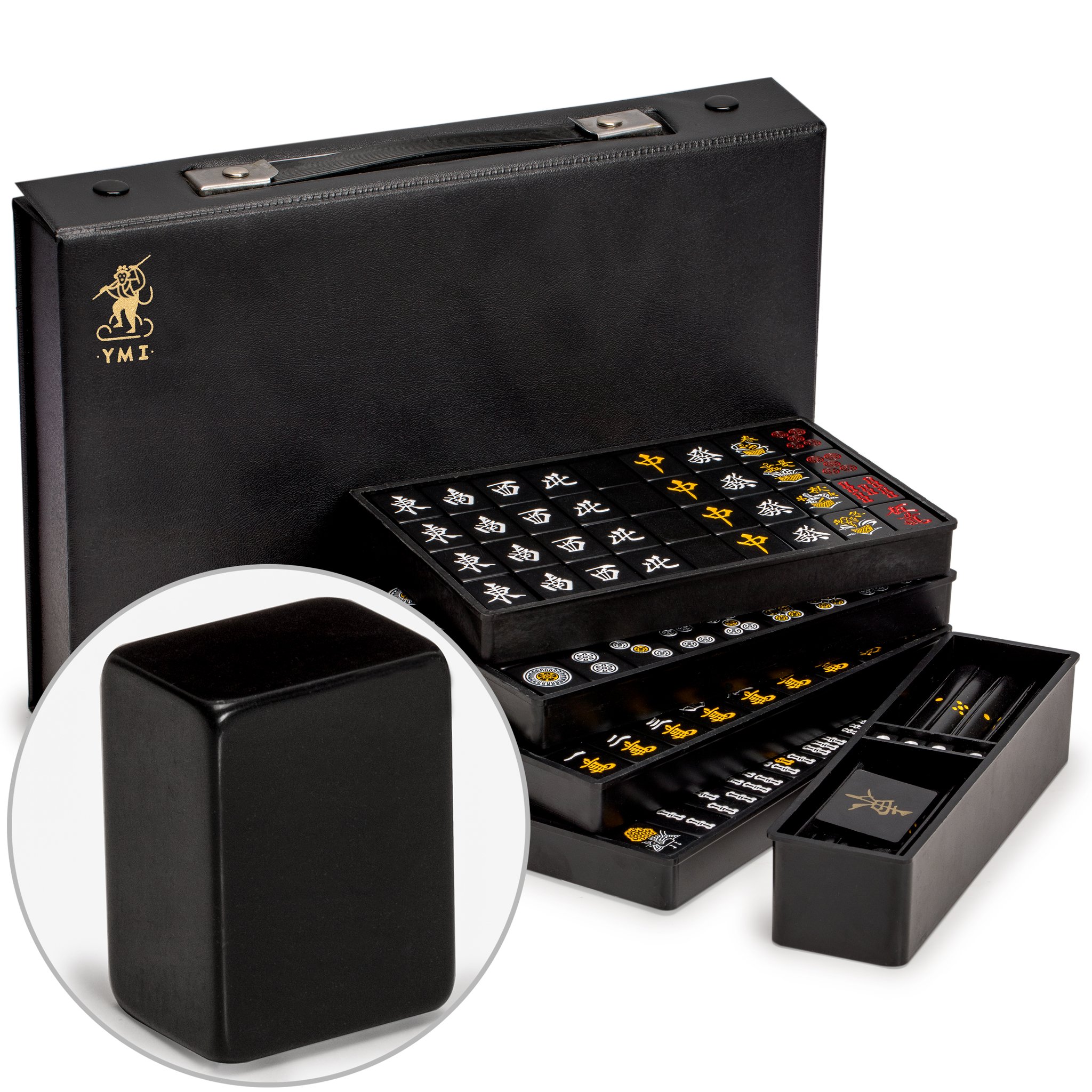 YMI Japanese Riichi Mahjong Set, Black Tiles | Japanese Riichi Mahjong set, 144 