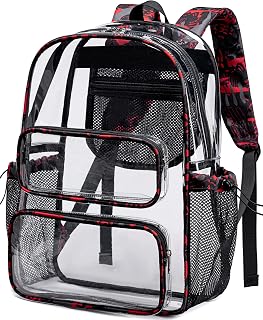 CAMTOP Clear Backpack Heavy Duty Transparent Bag See Through BookBag for Student School Work Festival Sport Travel (Graffiti Red, Medium-17‘’)