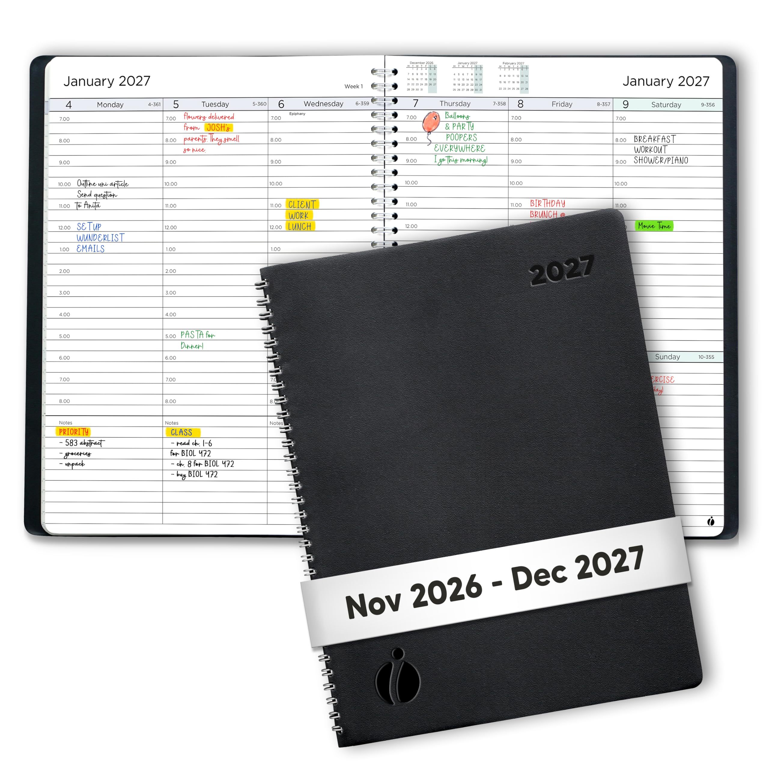 inamio Agenda 2027 – Planner Weekly and Monthly, Appointment Book, 8.5 x 11 | Si
