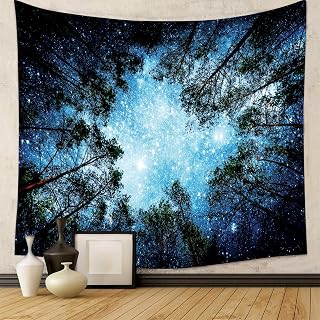 Forest Starry Sky Tapestry Night Sky Galaxy Scene Coat Hanger for Bedroom Living Room Decor Nature Mystic Wall Art