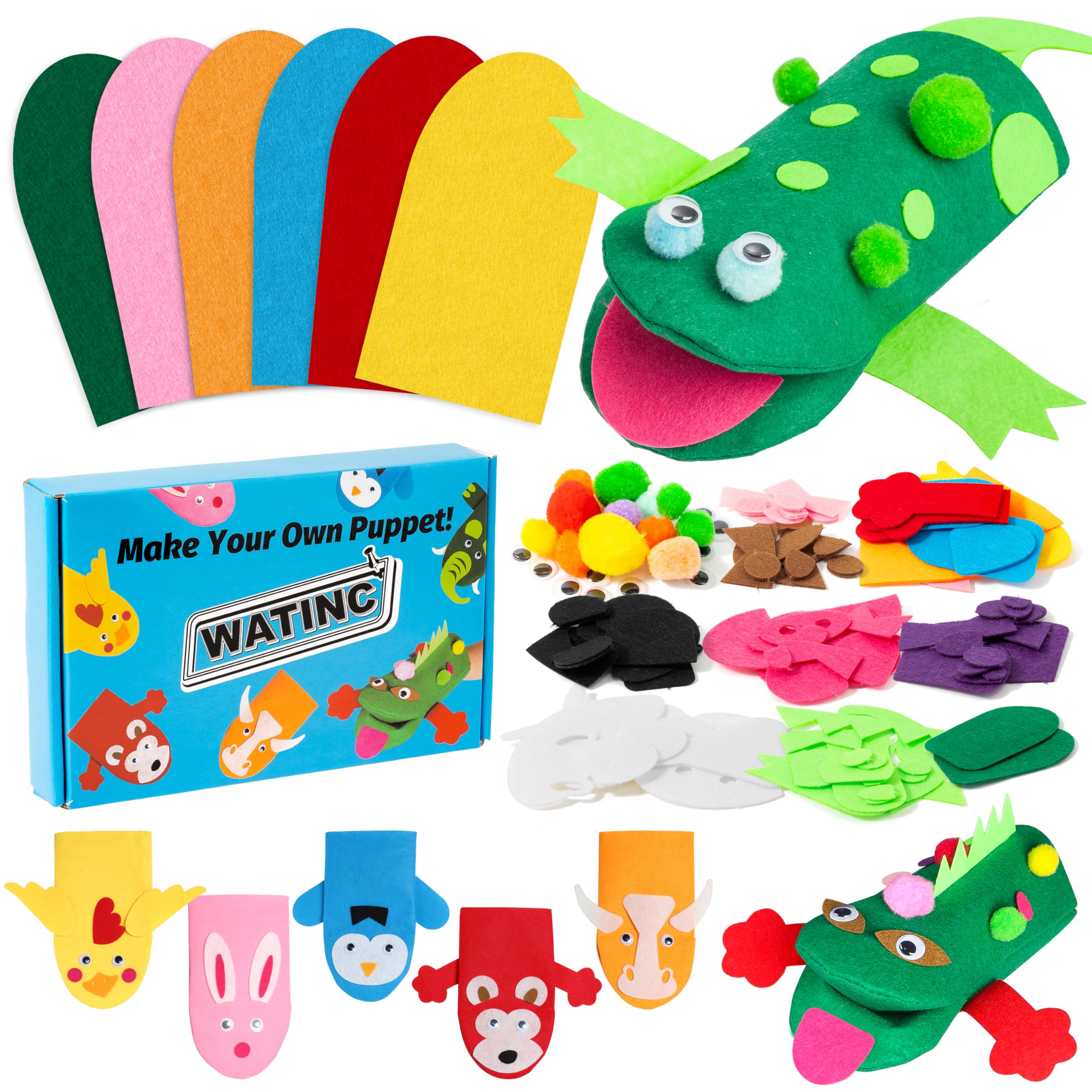 WATINC 6Pcs Animal Hand Puppet Making Kit for Kids Toddlers DIY Art Craft Felt P