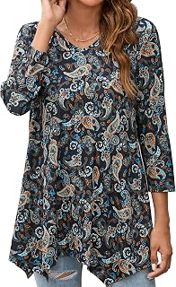 Enmain Maglietta Donna Tunica Scollo V Maniche a 3/4 Top Maglia Manica Lunga Taglie Forti Magliette Donna Tinta Unita Elegant Lungo Camicetta con Stampata