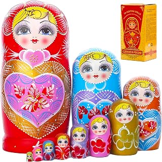 JoyNest Russian Nesting Dolls  Set 10 Pcs Matryoshka Wood Stacking Nested | 10 Pcs Heart Shape、Clear facial features on every level、Kids Gift for Christmas Birthday