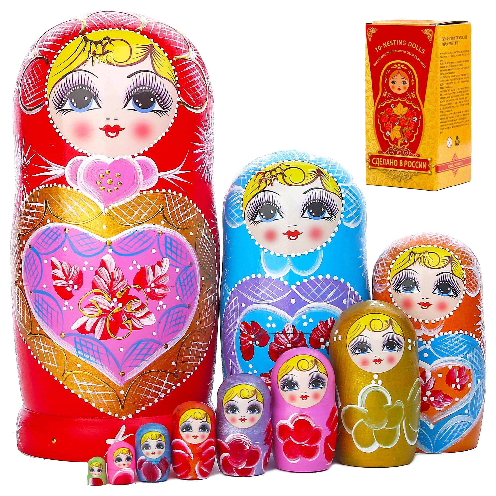 JoyNest Russian Nesting Dolls  Set 10 Pcs Matryoshka Wood Stacking Nested | 10 P