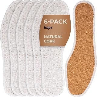 6 Pairs Natural Cork Shoe Insoles Set with Terry Cloth, Ultralight Cork & Terry Cloth Insoles for Men and Women, Kaps Terry Cloth & Cork Insoles (45 EUR / 11 UK Men)