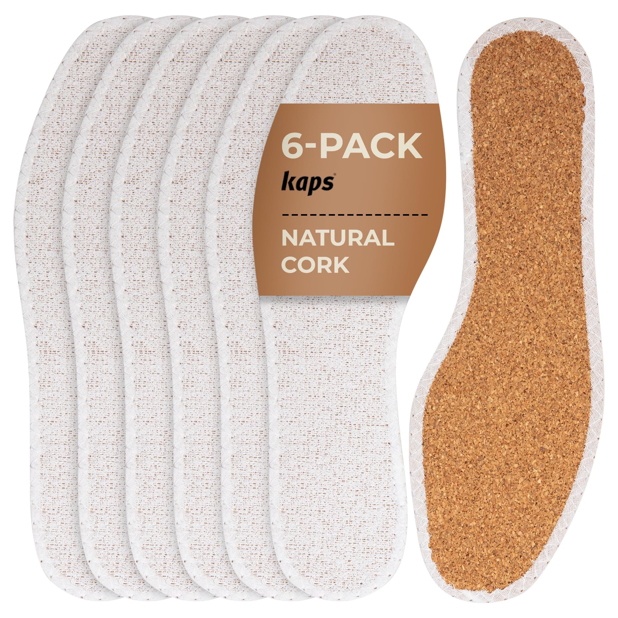 6 Pairs Natural Cork Shoe Insoles Set with Terry Cloth, Ultralight Cork & Terry 