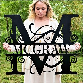 Custom Metal Name Sign | Split Letter Monogram | Outdoor Last Name Sign