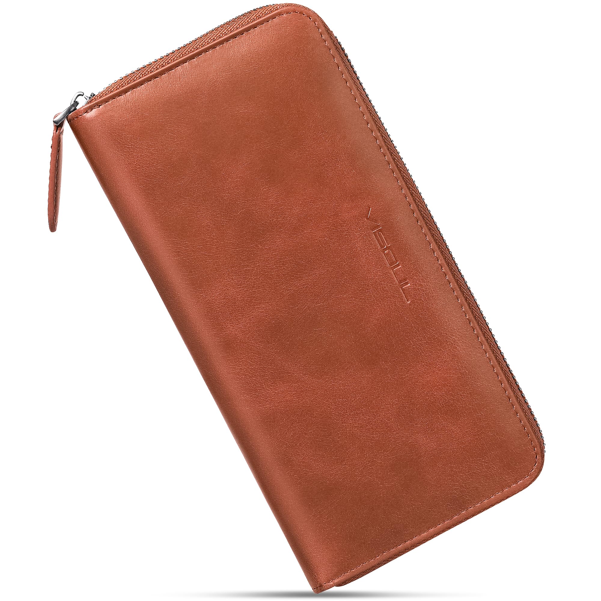 VISOUL Leather Long Zip Clutch Cash Wallets for Men and Women with RFID Blocking