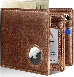 Artpaxy Mens Wallet With AirTag Holder, Bifold Leather RFID Blocking 1-2 ID Windows 12-13 Card Holders, Gift Box and Screen Protector Included, AirTag Not Included