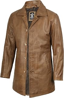 fjackets Men's Leather Coat - Real Lambskin 3/4 Length Long Jacket | Carcoat Style Outerwear