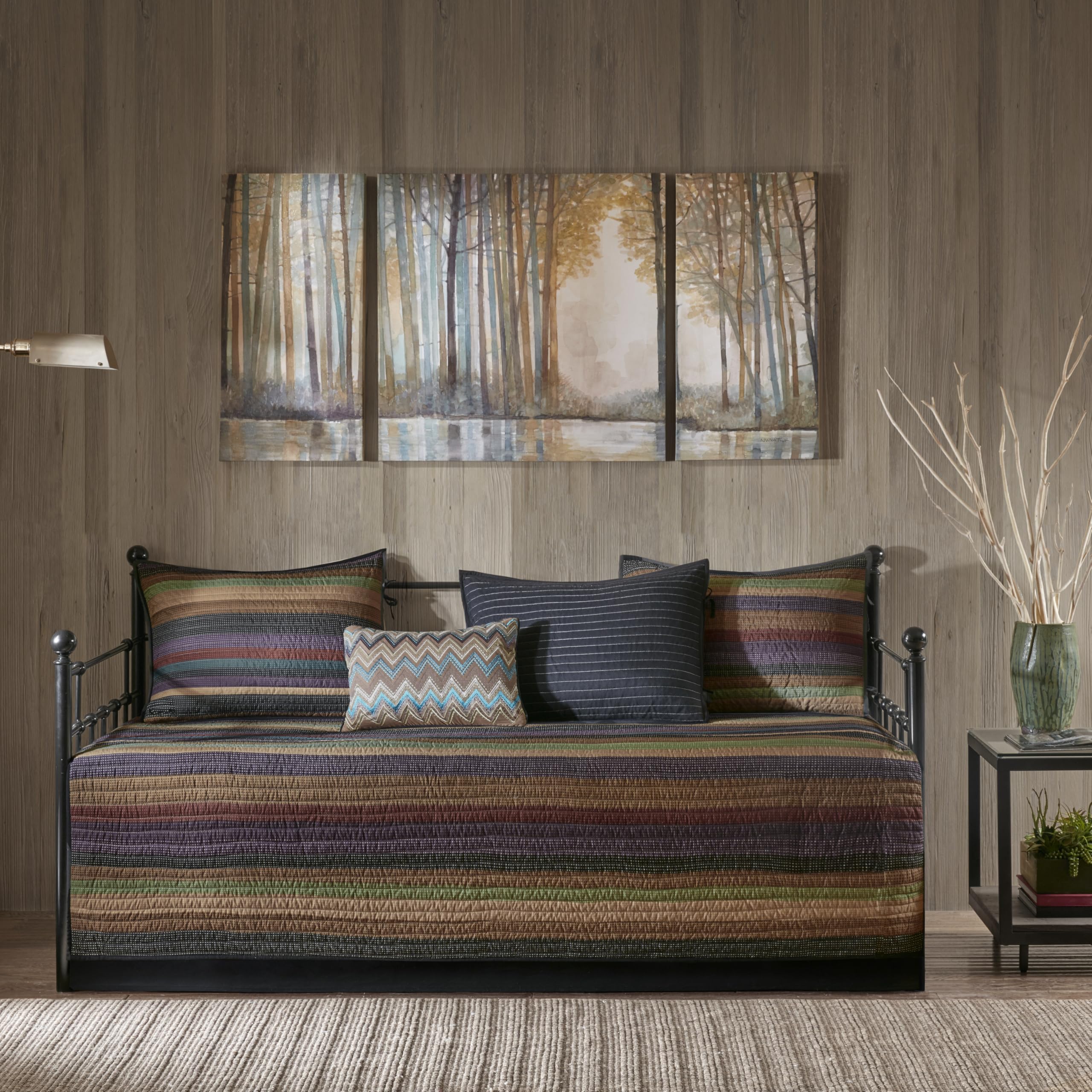 Madison Park Daybed Coverlet Set, Double Sided Quilting Stripes Multi, 6pc | Cas