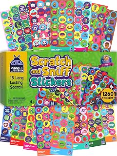 1260 Scratch and Sniff Stickers for Kids, 15 Scents - Smelly Stickers | Sensory Scented Reward Stickers, Long-Lasting Scents, 2 Sizes, Non-Toxic, Classroom Motivational Incentives for Teachers