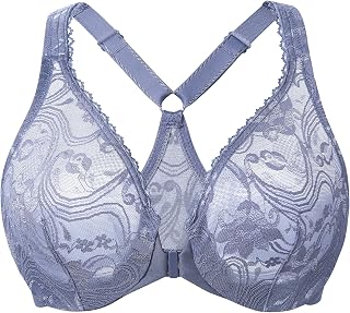 MELENECA Women's Plus Size Lace Front Closure Underwire Unlined Racerback Bra