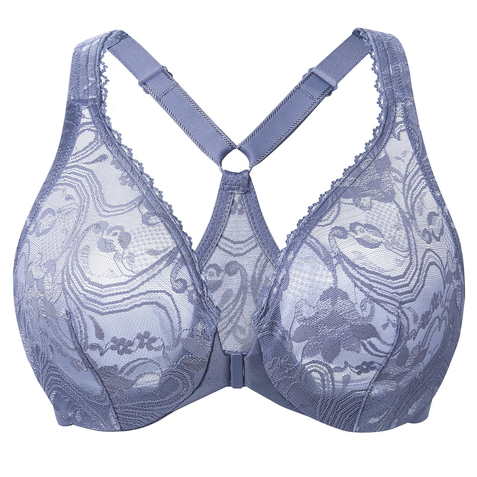 MELENECA Women's Plus Size Lace Front Closure Underwire Unlined Racerback Bra