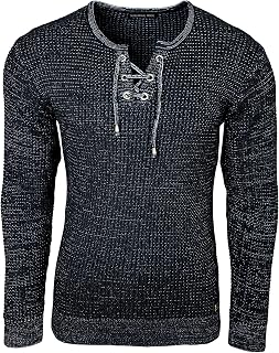 Subliminal Mode - Noel BX52132 Men's Over-Neck Crew Neck Sweater with Cord for Chic and Fashionable Chiner Knit